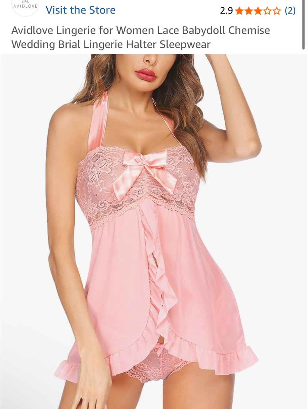Avidlove Pink Lace Halter Babydoll Chemise
